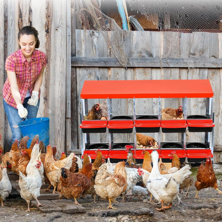 Pinypikaka Chicken Nesting Box with Bracket Legs, 10 Compartments Nesting Boxes for Chickens, Chicken Laying Boxes, Roll Away Nesting Box for Chickens Laying Egg with Lid Cover