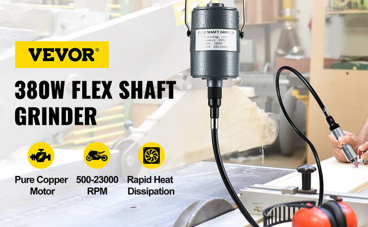VEVOR Flex Shaft Grinder 380W Rotary Tool 500-23000RPM Rotary Carver with 1/4\" 3-Jaw Chuck for Jewelry Polishing Grinding DIY