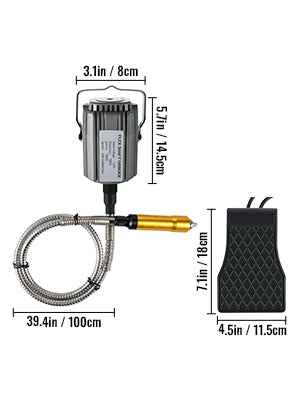 VEVOR Flex Shaft Grinder 380W Rotary Tool 500-23000RPM Rotary Carver with 1/4\" 3-Jaw Chuck for Jewelry Polishing Grinding DIY