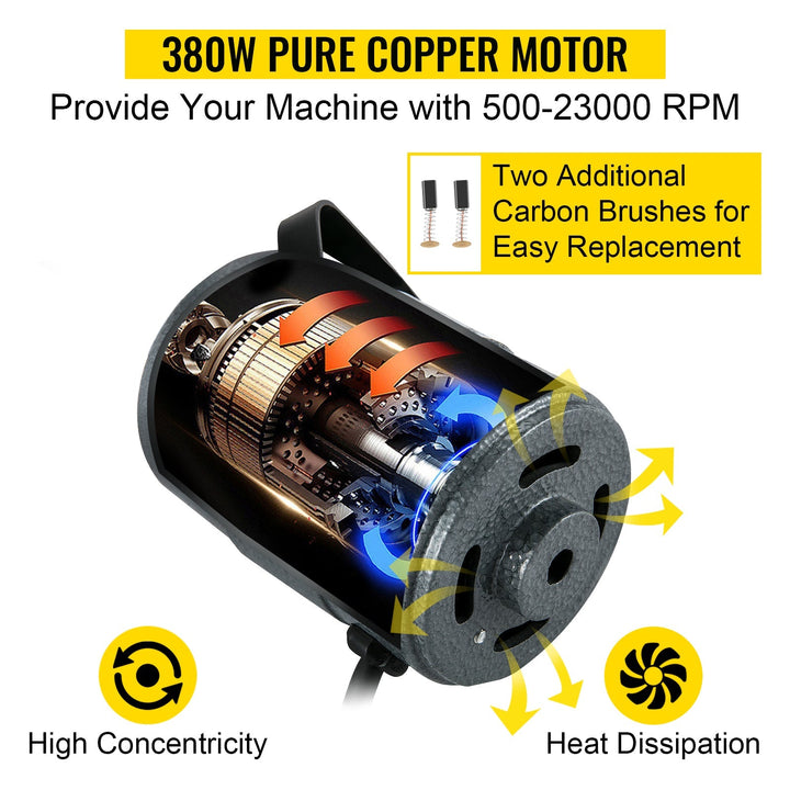 VEVOR Flex Shaft Grinder 380W Rotary Tool 500-23000RPM Rotary Carver with 1/4\" 3-Jaw Chuck for Jewelry Polishing Grinding DIY