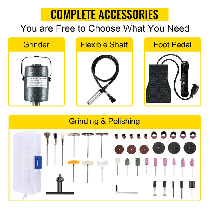 VEVOR Flex Shaft Grinder 380W Rotary Tool 500-23000RPM Rotary Carver with 1/4\" 3-Jaw Chuck for Jewelry Polishing Grinding DIY