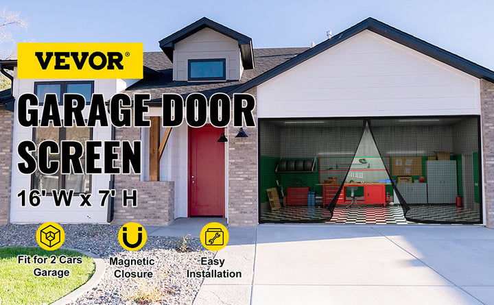 VEVOR Garage Door Screen 16 x 7 ft for 2 Cars 5.2 lbs Heavy-Duty Fiberglass Mesh for Quick Entry Self Sealing Magnet Retractable
