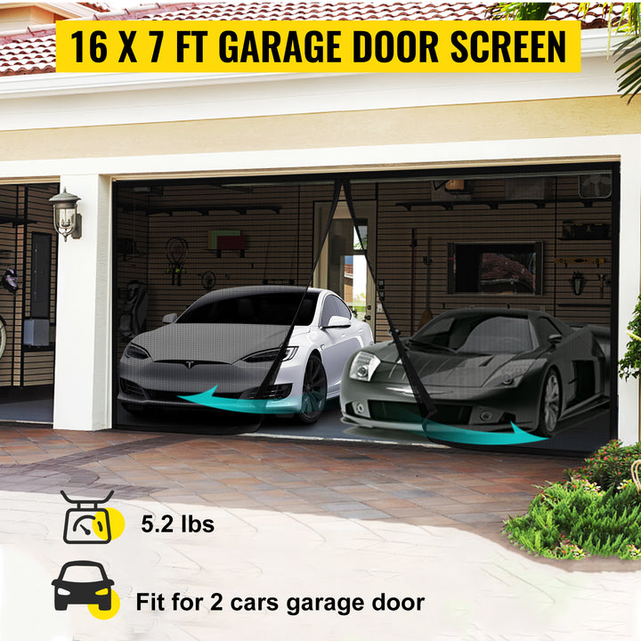 VEVOR Garage Door Screen 16 x 7 ft for 2 Cars 5.2 lbs Heavy-Duty Fiberglass Mesh for Quick Entry Self Sealing Magnet Retractable