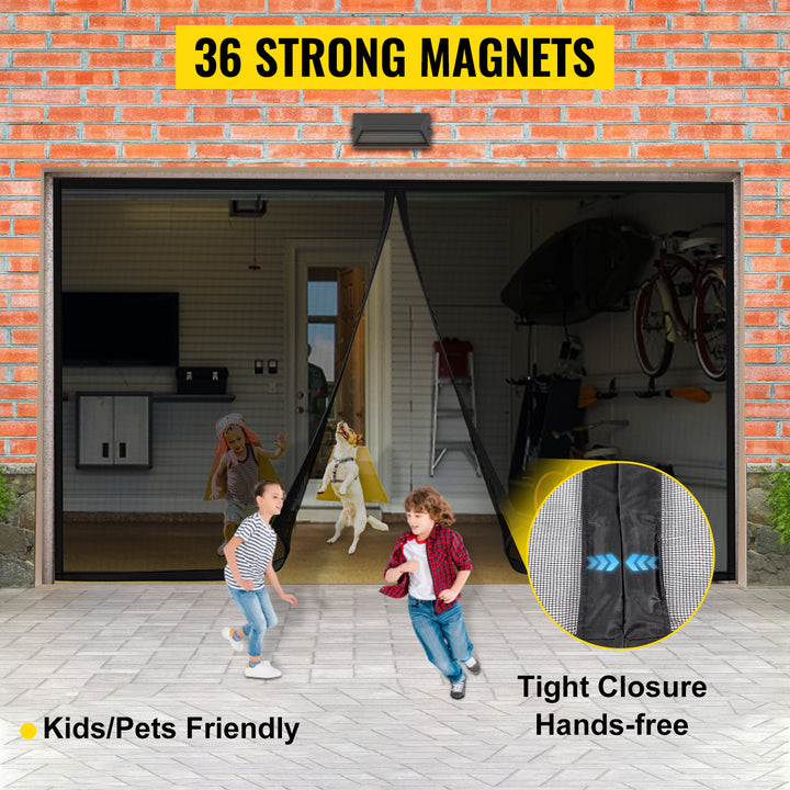 VEVOR Garage Door Screen 16 x 7 ft for 2 Cars 5.2 lbs Heavy-Duty Fiberglass Mesh for Quick Entry Self Sealing Magnet Retractable