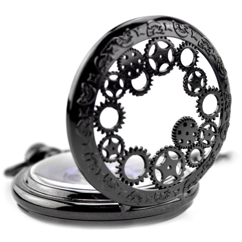 Gear Gun Metal Pocket Watch