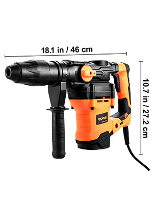 VEVOR 1600W Rotary Hammer Drill Max Drilling 42mm 3 Modes SDS Max Corded Demolition Chipping Metal Concrete Breaker Jackhammer