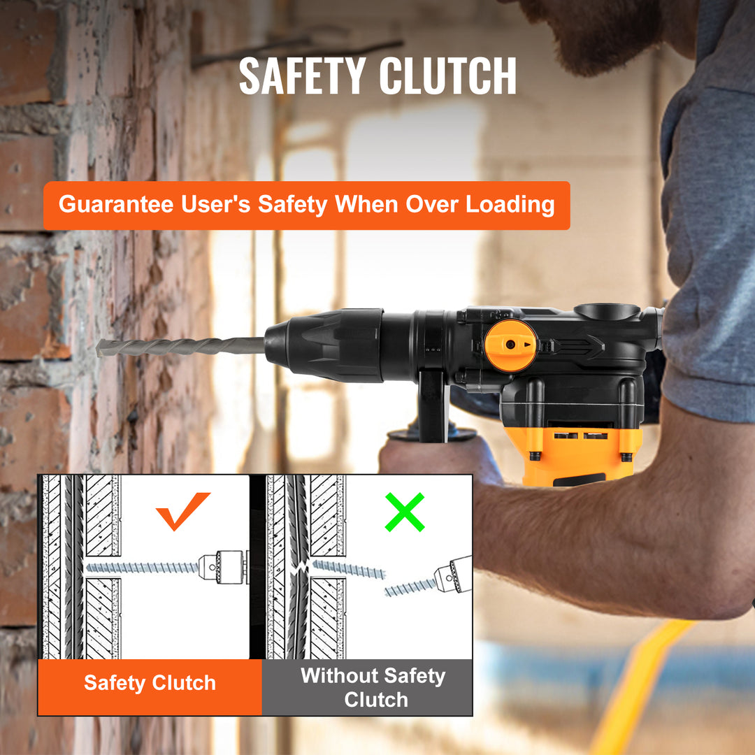 VEVOR 1600W Rotary Hammer Drill Max Drilling 42mm 3 Modes SDS Max Corded Demolition Chipping Metal Concrete Breaker Jackhammer