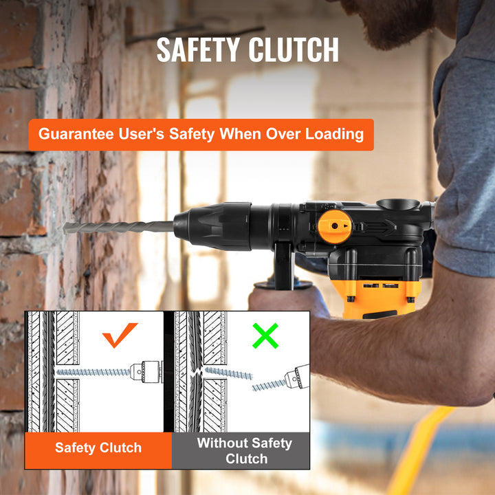 VEVOR 1600W Rotary Hammer Drill Max Drilling 42mm 3 Modes SDS Max Corded Demolition Chipping Metal Concrete Breaker Jackhammer