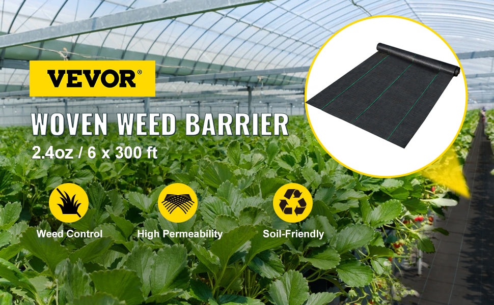 VEVOR Landscape Fabric 6ft x 300ft Geotextile Fabric Durable Heavy Duty 1.5oz Ground Cover Woven For Commercial Greenhouse Yard