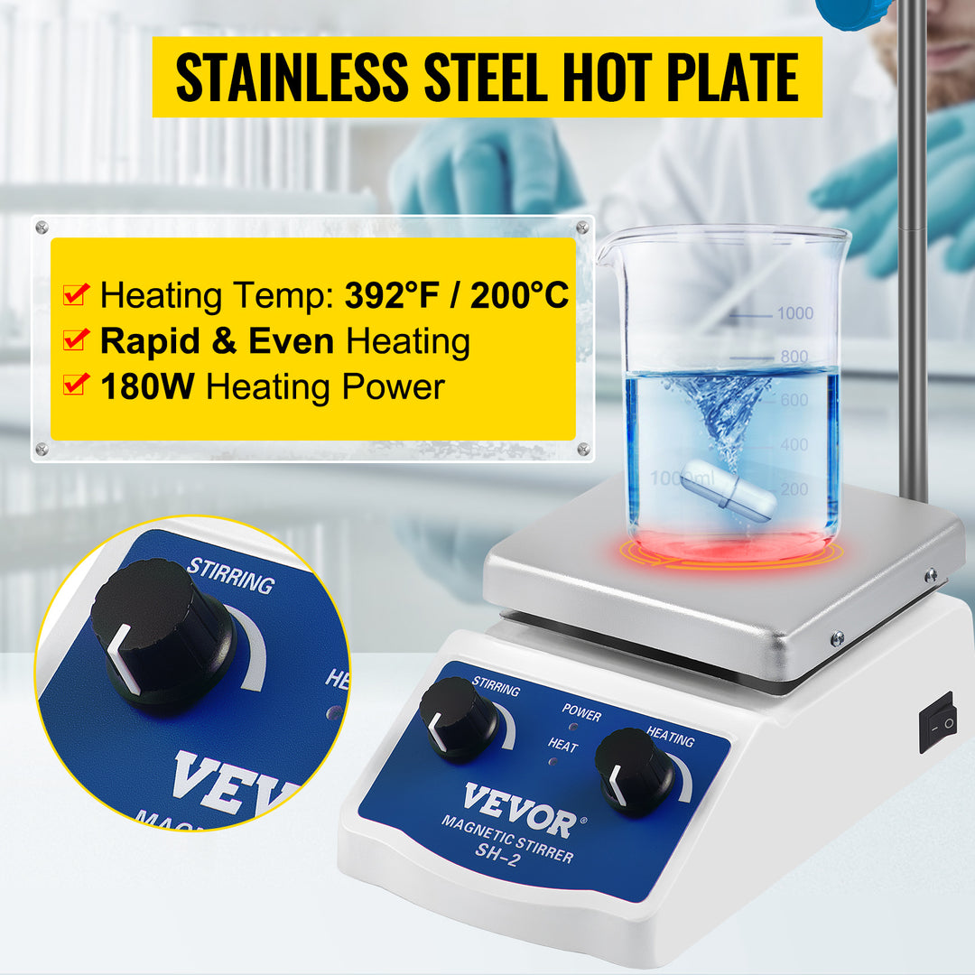 VEVOR 1000ML Electric Magnetic Stirrer Hot Plate Vortex Mixer Shaker With Stir Bar Medical Bioloicgal Chemical Laboratory
