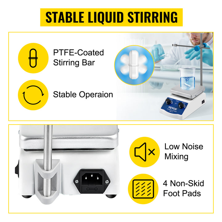 VEVOR 1000ML Electric Magnetic Stirrer Hot Plate Vortex Mixer Shaker With Stir Bar Medical Bioloicgal Chemical Laboratory