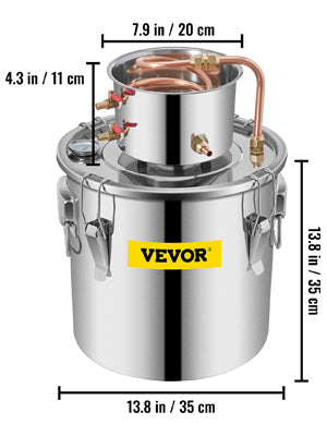 VEVOR 3 5 8 Gal Alcohol Distiller Alambic Moonshine Still Stainless Copper DIY Home Brew Water Wine Essential Oil Brewing Kit