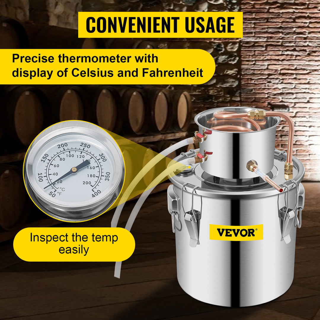 VEVOR 3 5 8 Gal Alcohol Distiller Alambic Moonshine Still Stainless Copper DIY Home Brew Water Wine Essential Oil Brewing Kit