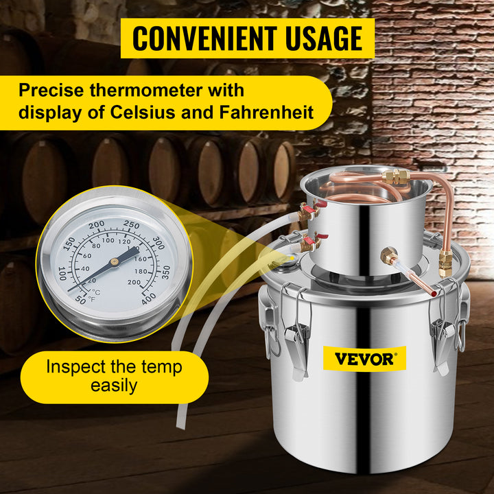 VEVOR 3 5 8 Gal Alcohol Distiller Alambic Moonshine Still Stainless Copper DIY Home Brew Water Wine Essential Oil Brewing Kit