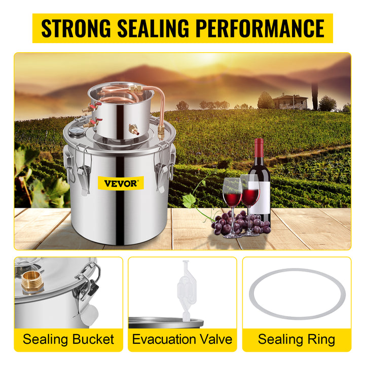 VEVOR 3 5 8 Gal Alcohol Distiller Alambic Moonshine Still Stainless Copper DIY Home Brew Water Wine Essential Oil Brewing Kit