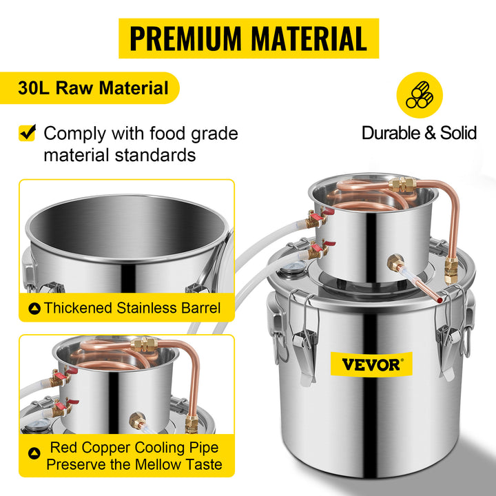 VEVOR 3 5 8 Gal Alcohol Distiller Alambic Moonshine Still Stainless Copper DIY Home Brew Water Wine Essential Oil Brewing Kit