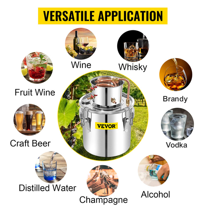 VEVOR 3 5 8 Gal Alcohol Distiller Alambic Moonshine Still Stainless Copper DIY Home Brew Water Wine Essential Oil Brewing Kit