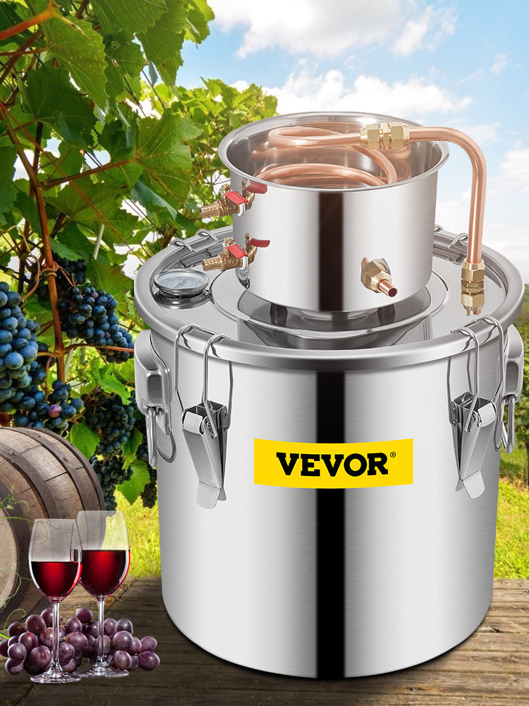 VEVOR 3 5 8 Gal Alcohol Distiller Alambic Moonshine Still Stainless Copper DIY Home Brew Water Wine Essential Oil Brewing Kit