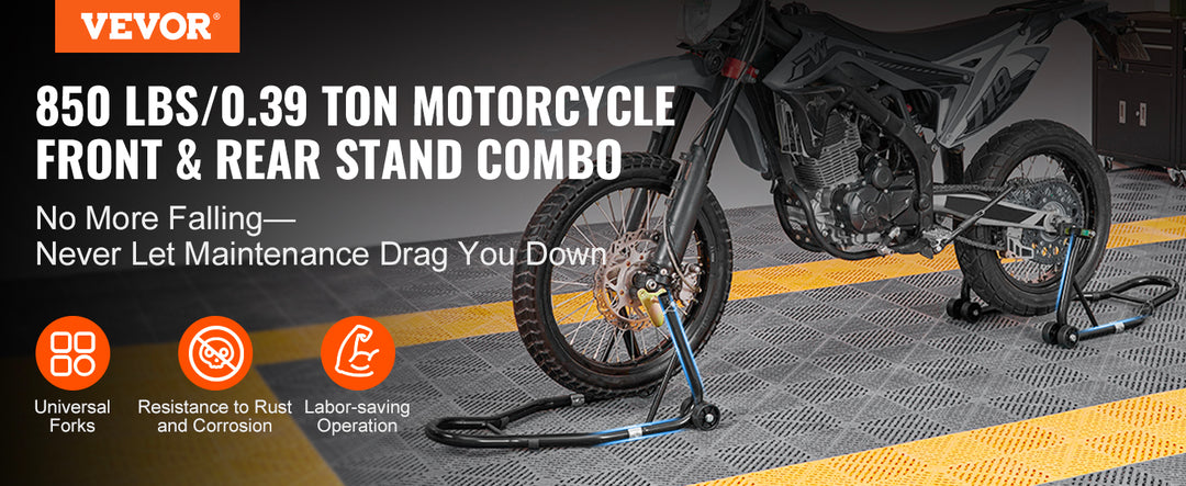 VEVOR Motorcycle Stand Lift 850lbs Front Rear Combo Stand Lift Stand Front and Rear Wheel Fork Stand Heavy Duty Rear Wheel Stand