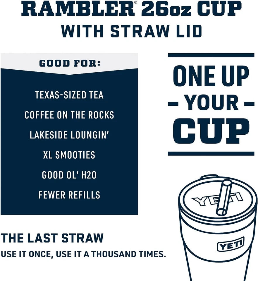 YETI Rambler 26 oz Straw Cup, Vacuum Insulated, Stainless Steel with Straw Lid