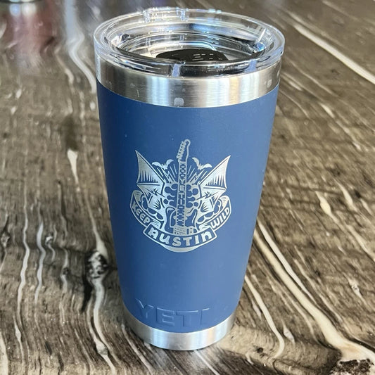 YETI 20 Oz Rambler Tumbler Navy MAGSLIDER Lid Austin Keep It Wild Never Used