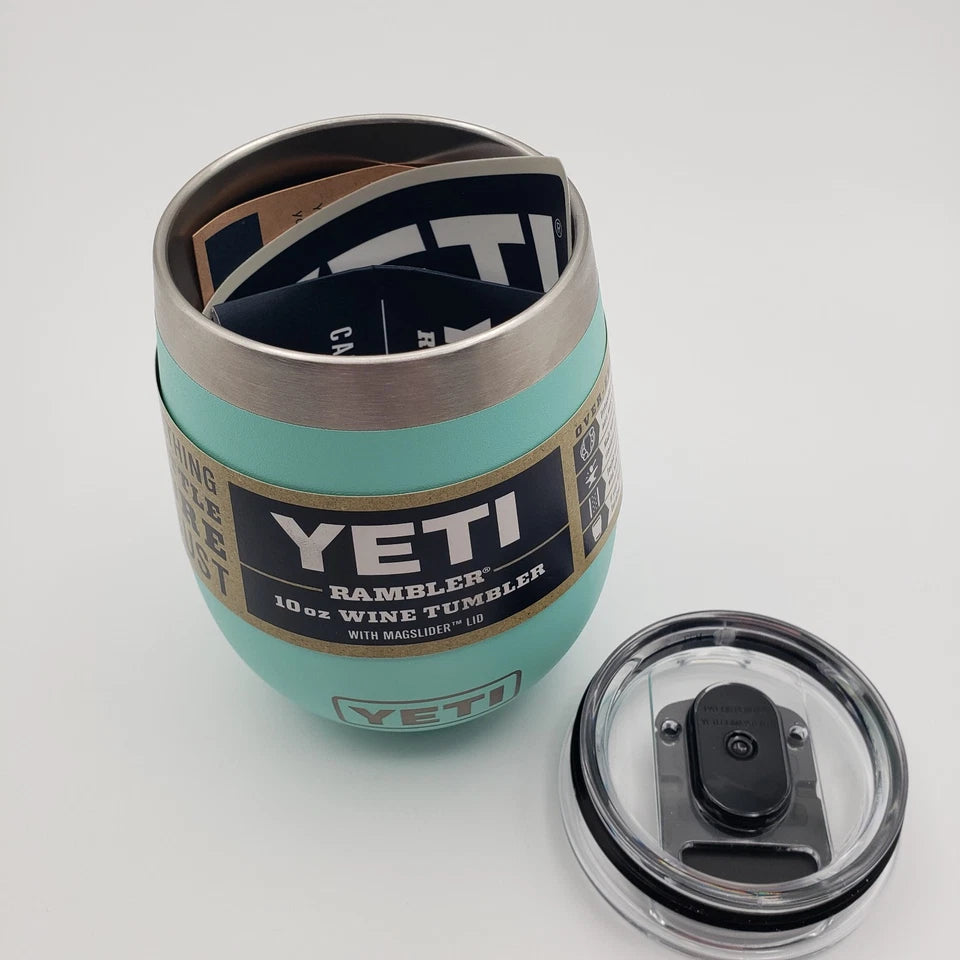 YETI Rambler 10 oz Wine Tumbler - SEAFOAM - with Black MagSlider Lid - NEW