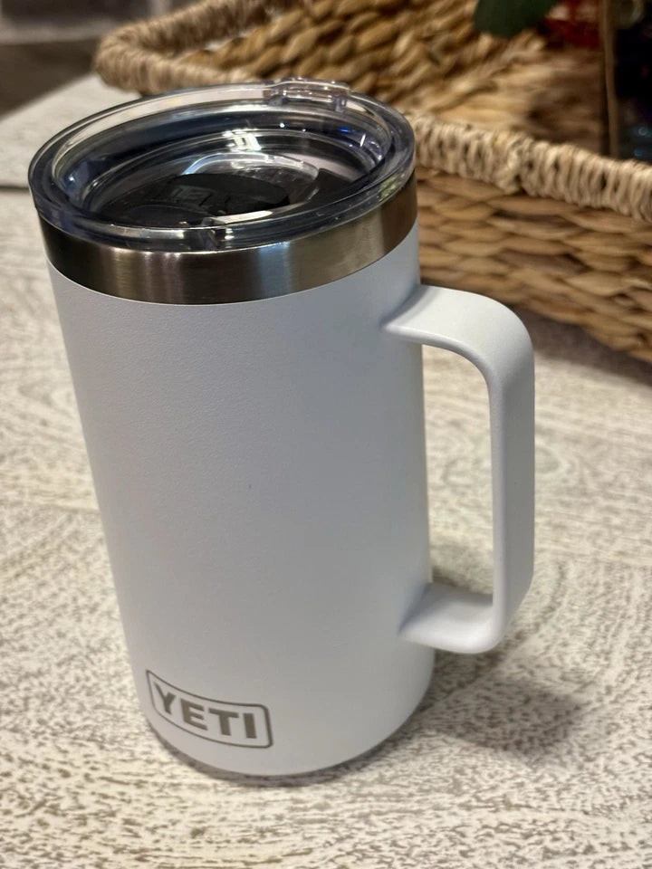 YETI 24 oz Rambler Mug Tumbler LIMITED EDITION Promo Cup White With Handle