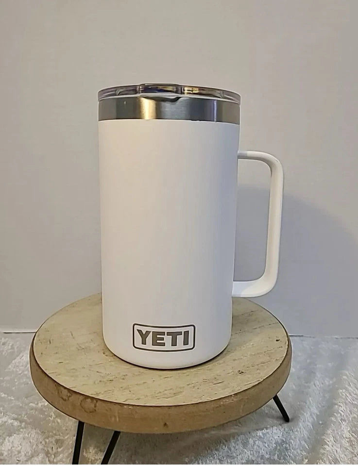 YETI 24 oz Rambler Mug Tumbler LIMITED EDITION Promo Cup White With Handle