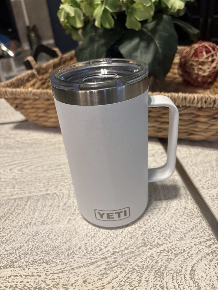YETI 24 oz Rambler Mug Tumbler LIMITED EDITION Promo Cup White With Handle