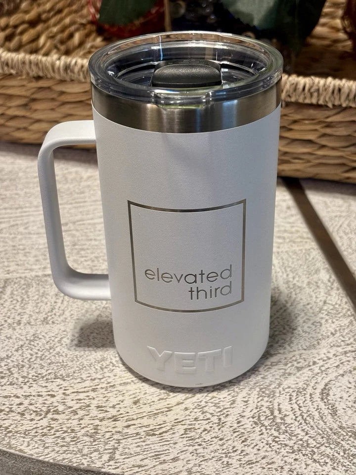 YETI 24 oz Rambler Mug Tumbler LIMITED EDITION Promo Cup White With Handle