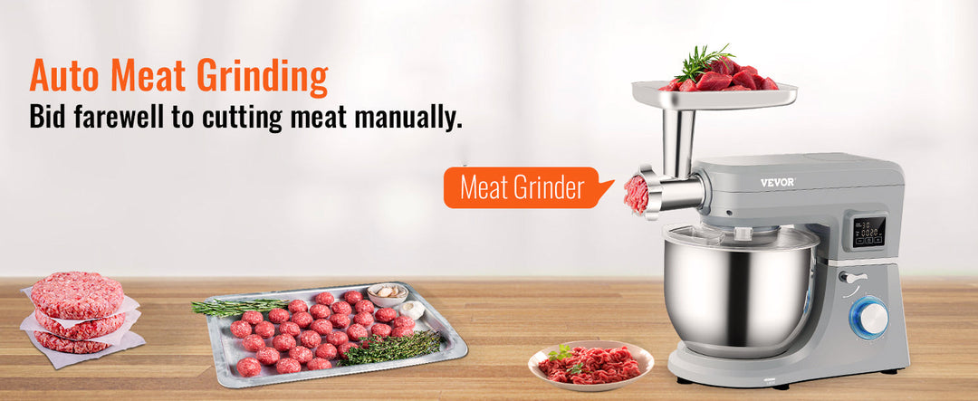 VEVOR 5 IN 1 Stand Mixer Tilt-Head Multifunctional Electric Mixer w/ 6 Speeds LCD Screen Timing 7.4 Qt Stainless Bowl Dough Hook