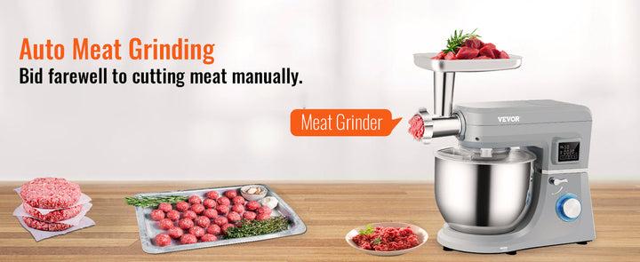 VEVOR 5 IN 1 Stand Mixer Tilt-Head Multifunctional Electric Mixer w/ 6 Speeds LCD Screen Timing 7.4 Qt Stainless Bowl Dough Hook