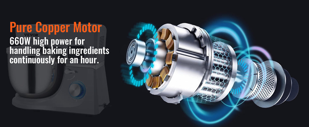 VEVOR 5 IN 1 Stand Mixer Tilt-Head Multifunctional Electric Mixer w/ 6 Speeds LCD Screen Timing 7.4 Qt Stainless Bowl Dough Hook